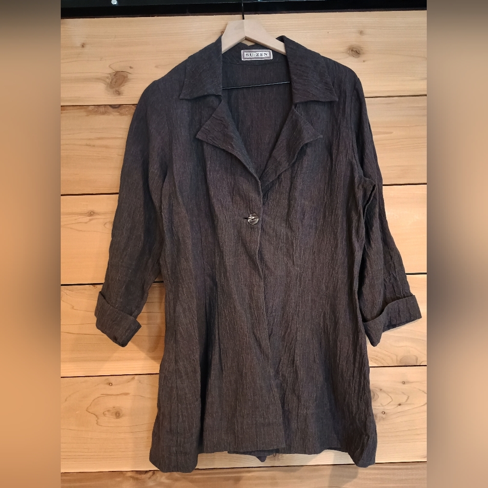 SU ZEN BROWN LONG SLEEVE LAGENLOOK COLLARED BUTTON FRONT JACKET SMALL VINTAGE